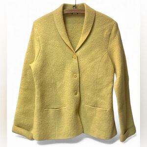 Eileen Fisher Wool Blazer XS Mustard Green Jacket Button Front Pockets Excellent